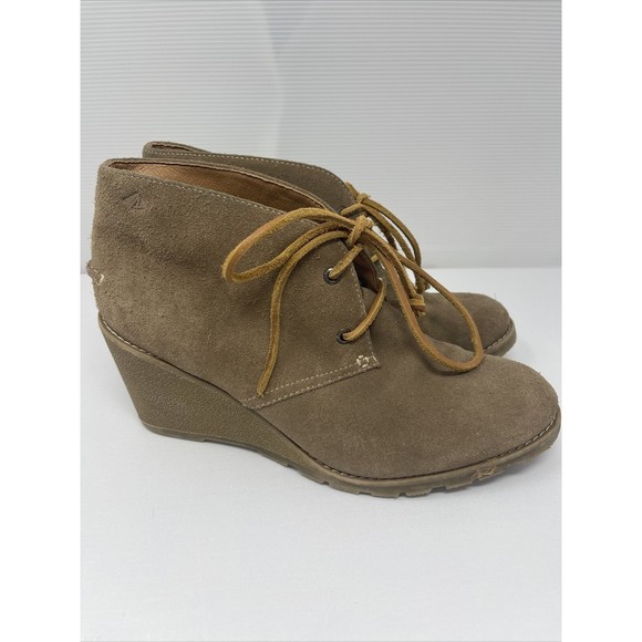 Sperry Stella Prow Suede Leather Wedge Booties Tan Brown Women's Size 8.5 - Picture 1 of 7